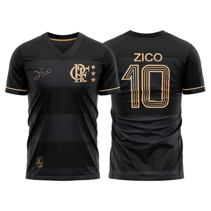 Camisa Flamengo Zico 1981 Preto e Ouro Retrô Masculina